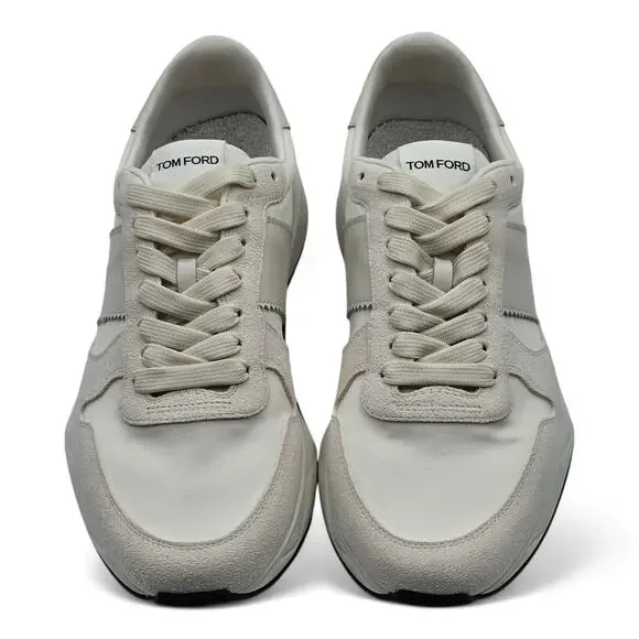 Tom Ford Jagga Leather-Trimmed Suede and Mesh Sneakers in White size 9 US / 8 UK